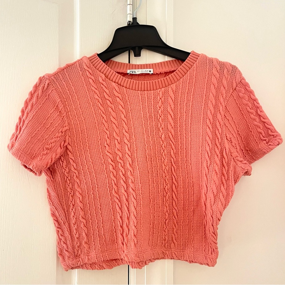 ZARA CORALY PINK KNIT CROP TOP